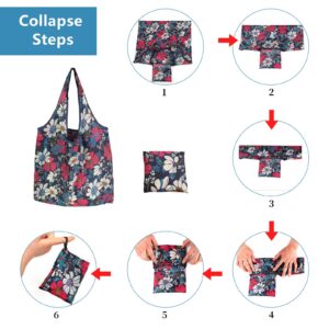 8Pcs Reusable Grocery Bags, 13.78x3.15x18.11" Foldable Floral Grocery Bags 190T Washable Groceries Shopping Tote Bags Sets Large Colorful Folding Reusable Bags with Zipper Fashion Handles Bags Bulk