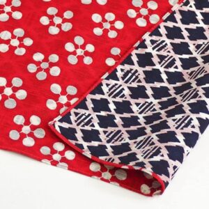 japanese reversible furoshiki, traditional wrapping cloth for lunchbox or gifts, 18.9 x 18.9 in - japanese apricot/pine & bamboo pattern, red/navy