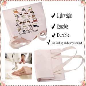 JYTAPP Goat Knowledge Bag Breeds Of Goats Canvas Tote Bag for Goat Lovers Goat Farmer Gift Goat Mom Reusable Grocery Bag