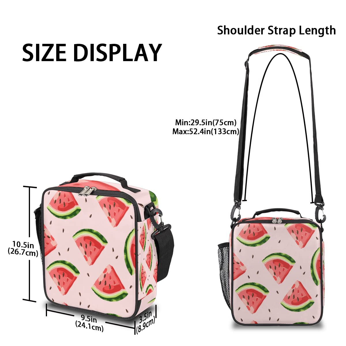 Lunch Box for Kids Girls Boys Watermelon Lunch Bags for Teens Insulated Lunch boxes for School, Work, Picnic, Summer Fruit Cooler Tote Bag with Adjustable Shoulder Strap