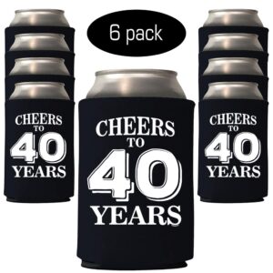 Veracco Cheers To 40 Years Forth Birthday Gift Forty and Fabulous Party Favors Decorations Can Coolie Holder (Black, 6)