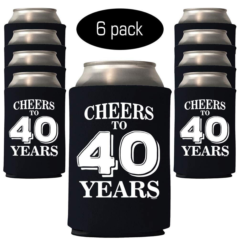 Veracco Cheers To 40 Years Forth Birthday Gift Forty and Fabulous Party Favors Decorations Can Coolie Holder (Black, 6)