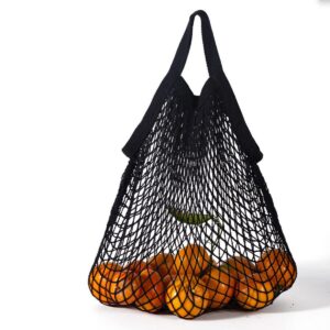 FZBNSRKO Cotton String Shopping Bags,2 Pack Cotton Mesh Bags Random Style Reusable Cotton Mesh Grocery Bags for Fruit&Vegetable Market Bags/Shopping Produce Net Bags,Black