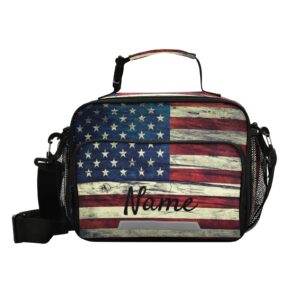 glaphy custom vintage american flag lunch bag for boys kids, personalized your name lunch tote bags insulated lunch box for office work school picnic