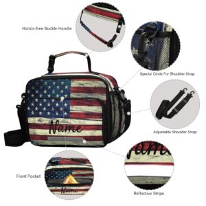 Glaphy Custom Vintage American Flag Lunch Bag for Boys Kids, Personalized Your Name Lunch Tote Bags Insulated Lunch Box for Office Work School Picnic