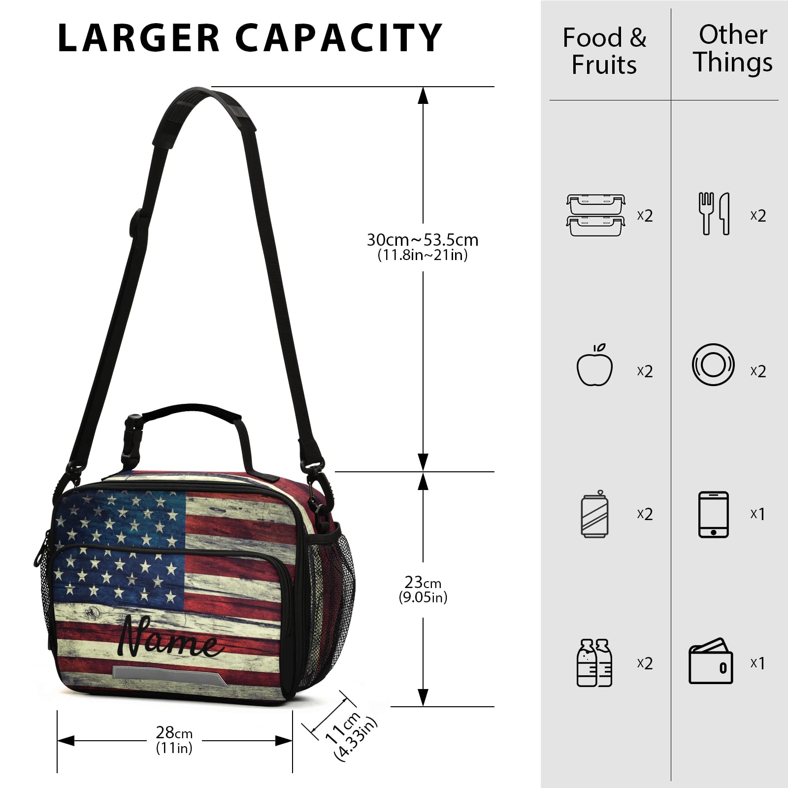 Glaphy Custom Vintage American Flag Lunch Bag for Boys Kids, Personalized Your Name Lunch Tote Bags Insulated Lunch Box for Office Work School Picnic