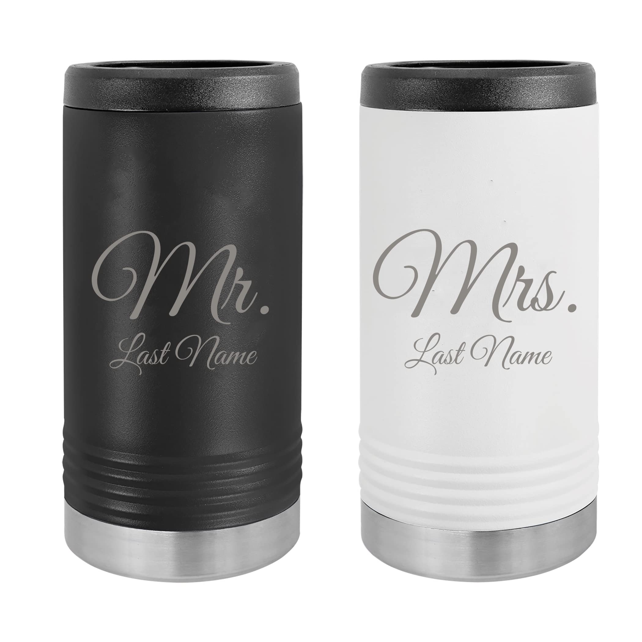 Mr and Mrs Can Custom Personalized Hard Seltzers Cooler Stainless Steel Laser Engraved Insulated Slim Newlyweds Couples Wedding Hard Sided Beverage Holder 12 oz