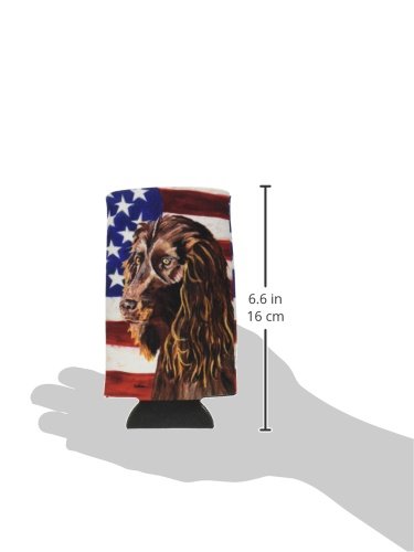 Caroline's Treasures SC9518MUK Boykin Spaniel with American Flag Ultra Hugger for slim cans Can Cooler Sleeve Hugger Machine Washable Drink Sleeve Hugger Collapsible Insulator Beverage Insulated Holde