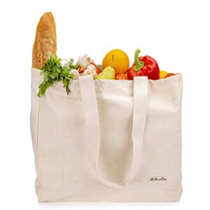 canvas grocery shopping bags - cloth tote shopping bags heavy-duty - washable large grocery bags, canvas reusable grocery bags, wine shopping bags with handles, reusable tote bag (1 bag) 14"hx17" wx5"