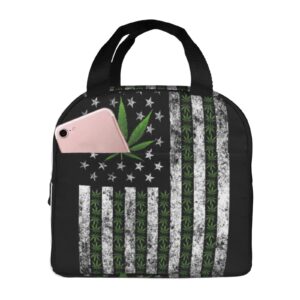 usa flag marijuana leaf flag weed reusable insulated lunch bag for women men waterproof tote lunch box thermal cooler lunch tote bag for work office travel picnic