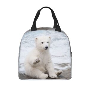 PrelerDIY Baby Polar Bear Lunch Box - Insulated Lunch Bags for Kids Boys Girls Reusable Lunch Tote Bags, Perfect for School/Camping/Hiking/Picnic/Beach/Travel