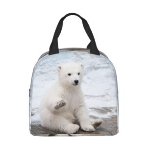 PrelerDIY Baby Polar Bear Lunch Box - Insulated Lunch Bags for Kids Boys Girls Reusable Lunch Tote Bags, Perfect for School/Camping/Hiking/Picnic/Beach/Travel