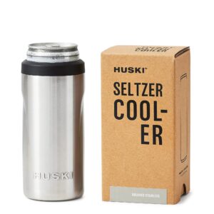 huski slim can cooler | new | premium 12oz skinny drink holder for hard seltzer, beer, soda | triple insulated 316 stainless steel | seamless design | works as a tumbler (stainless)