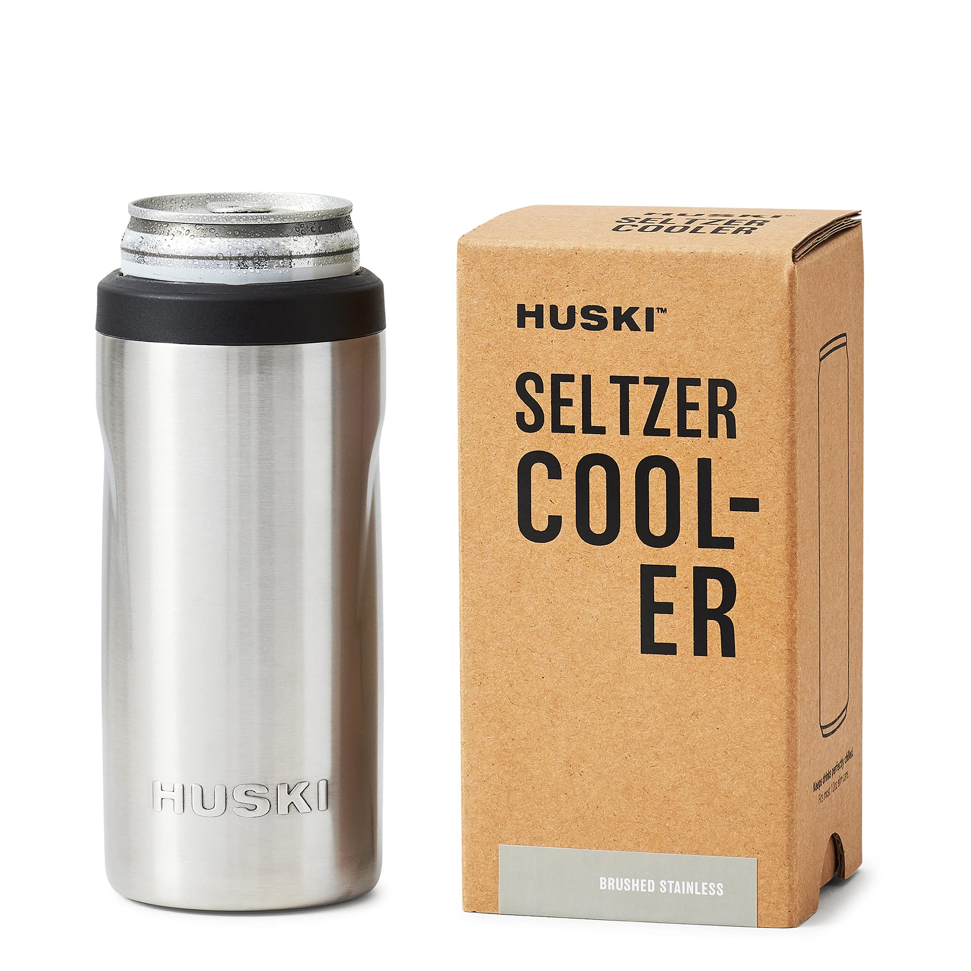 Huski Slim Can Cooler | NEW | Premium 12oz Skinny Drink Holder for Hard Seltzer, Beer, Soda | Triple Insulated 316 Stainless Steel | Seamless Design | Works as a Tumbler (Stainless)