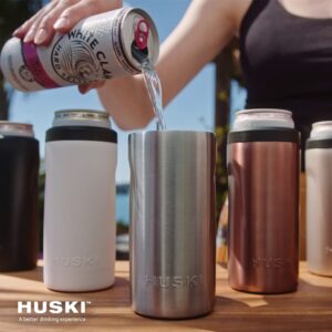 Huski Slim Can Cooler | NEW | Premium 12oz Skinny Drink Holder for Hard Seltzer, Beer, Soda | Triple Insulated 316 Stainless Steel | Seamless Design | Works as a Tumbler (Stainless)