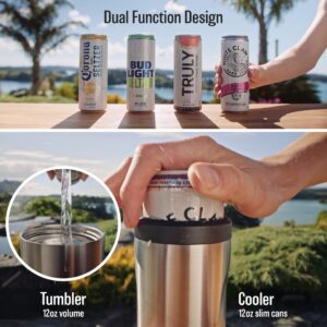 Huski Slim Can Cooler | NEW | Premium 12oz Skinny Drink Holder for Hard Seltzer, Beer, Soda | Triple Insulated 316 Stainless Steel | Seamless Design | Works as a Tumbler (Stainless)