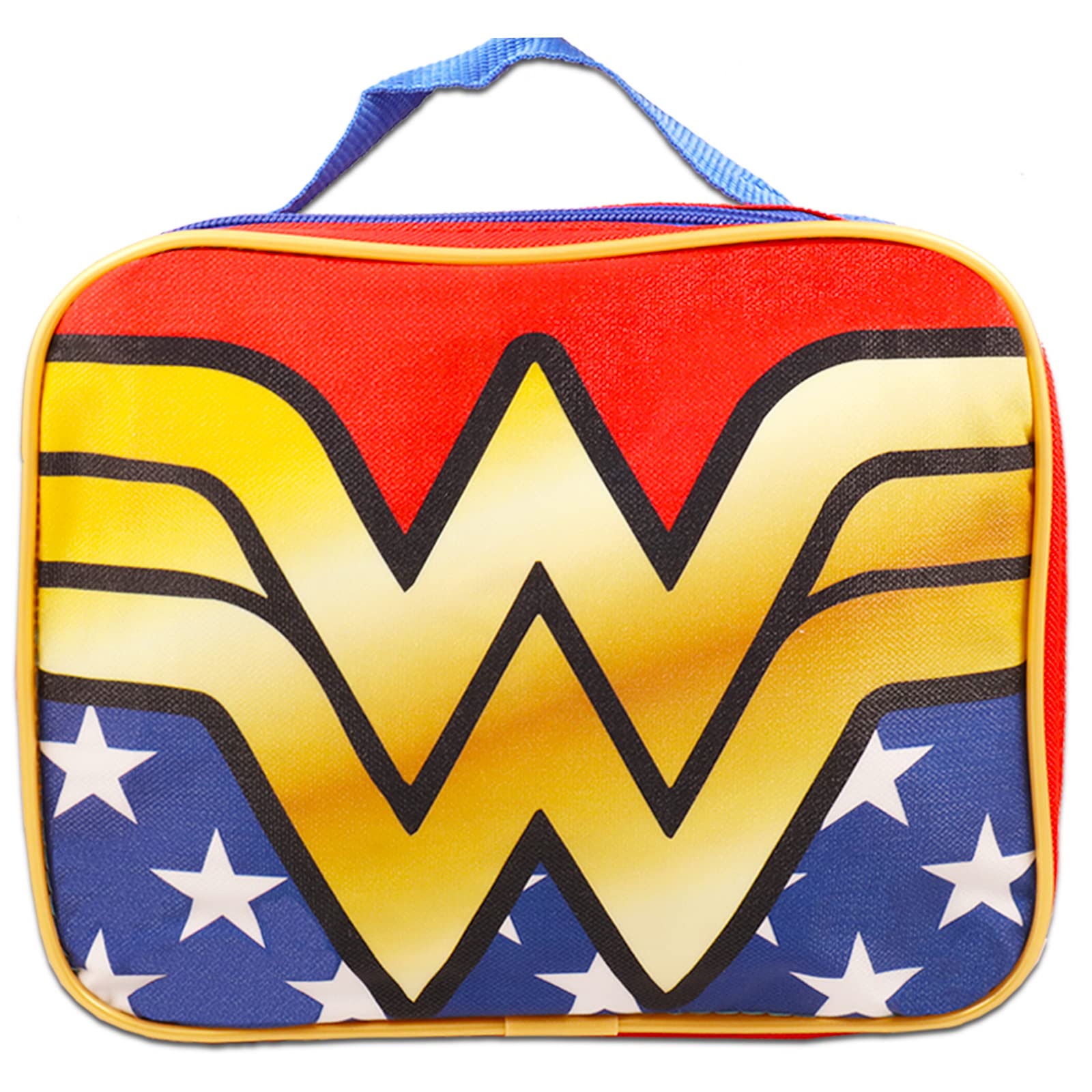 DC Shop Wonder Woman Backpack Lunch Box Set ~ 6-Pc Bundle With Premium 16" Wonder Woman School Bag, Lunch Bag, Water Bottle, Stickers, and More (Wonder Woman School Supplies)