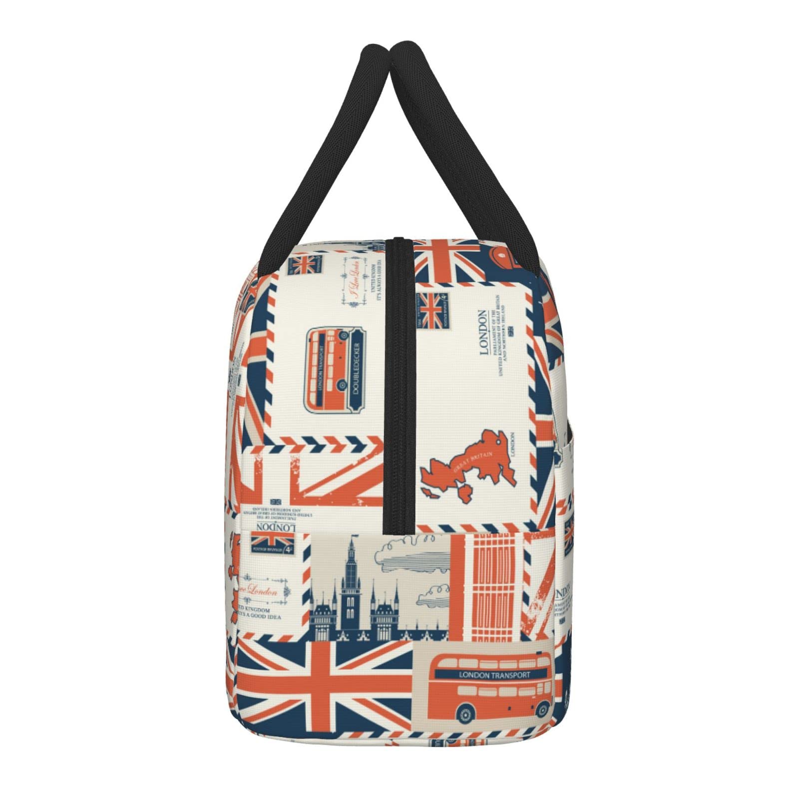 Oplp London Theme Envelopes Symbols Flag Retro Style Lunch Bag Box Meal Prep Insulated Handbag Reusable Lunch Container