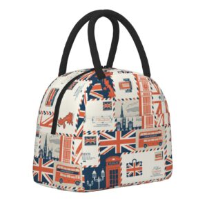 Oplp London Theme Envelopes Symbols Flag Retro Style Lunch Bag Box Meal Prep Insulated Handbag Reusable Lunch Container