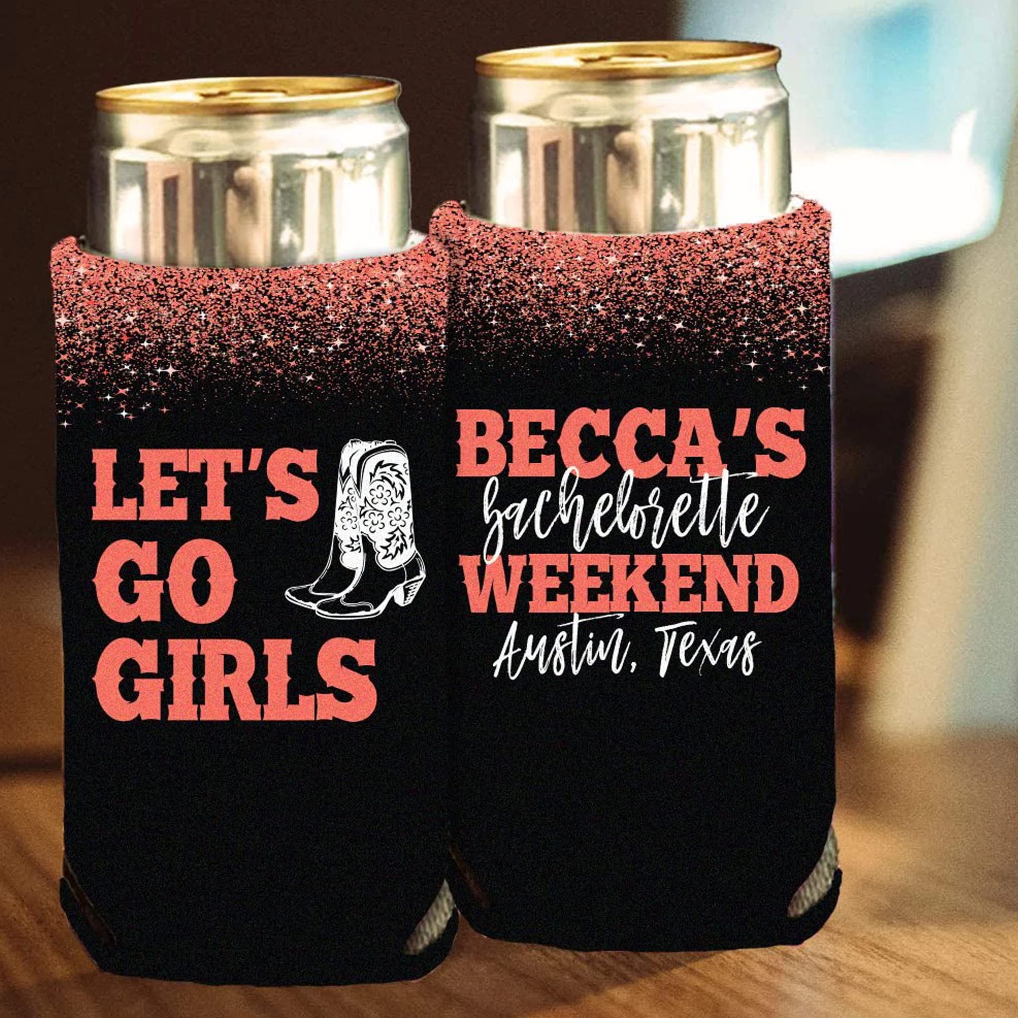 VictoryStore Customized Slim Austin Bachelorette Party Can Coolers, Bridal Shower Slim Can Holder, Bachelorette Party Favors (24)