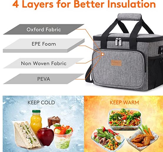 Large Cooler Bag 15L Insulated Lunch Bag 25 Cans Portable Cooler Bag/Lunch Box with Insulated Layer for Picnic, Beach, Work, and Travel hot and Cold Storage Leakproof