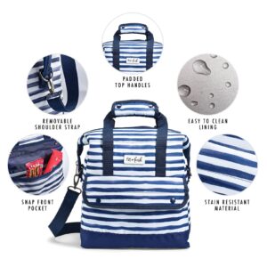 Fit & Fresh Douglas Adult Insulated Lunch Bag with Front Pouch & Carry Strap, Complete Lunch Kit Includes 6 Containers, Navy, Large