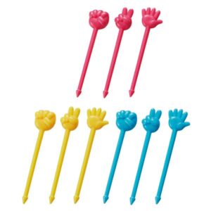 9 pcs fruit fork mini fruit fork set for kids rock paper scissors fruit fork food grade plastic cartoon toothpicks for cake fruit and bento lunch perfect party decoration and bento box accessory