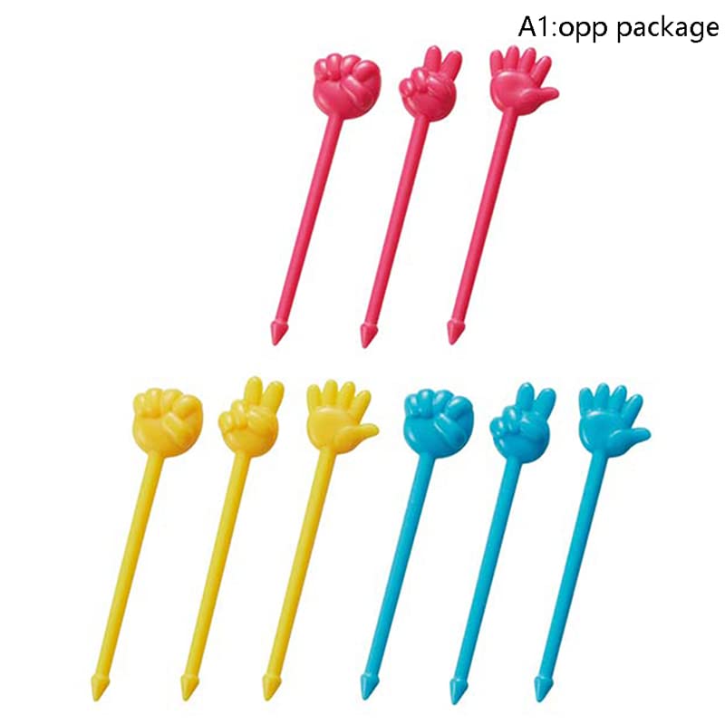 9 Pcs Fruit Fork Mini Fruit Fork Set for Kids Rock Paper Scissors Fruit Fork Food Grade Plastic Cartoon Toothpicks for Cake Fruit and Bento Lunch Perfect Party Decoration and Bento Box Accessory