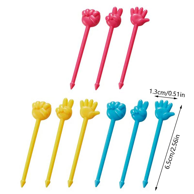 9 Pcs Fruit Fork Mini Fruit Fork Set for Kids Rock Paper Scissors Fruit Fork Food Grade Plastic Cartoon Toothpicks for Cake Fruit and Bento Lunch Perfect Party Decoration and Bento Box Accessory