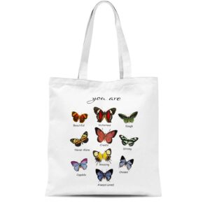yiminu.ds butterfly canvas tote bag for women small tote bag aesthetic with pockets，cute cloth tote bags grocery bag cute totebag，cotton school tote bag for summer shopping