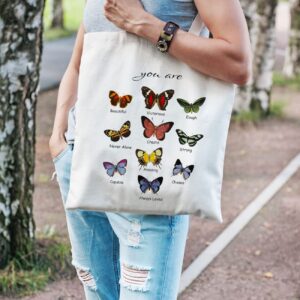 Yiminu.DS Butterfly Canvas Tote Bag for Women Small Tote Bag Aesthetic with Pockets，Cute Cloth Tote Bags Grocery Bag Cute Totebag，Cotton School Tote Bag for Summer Shopping