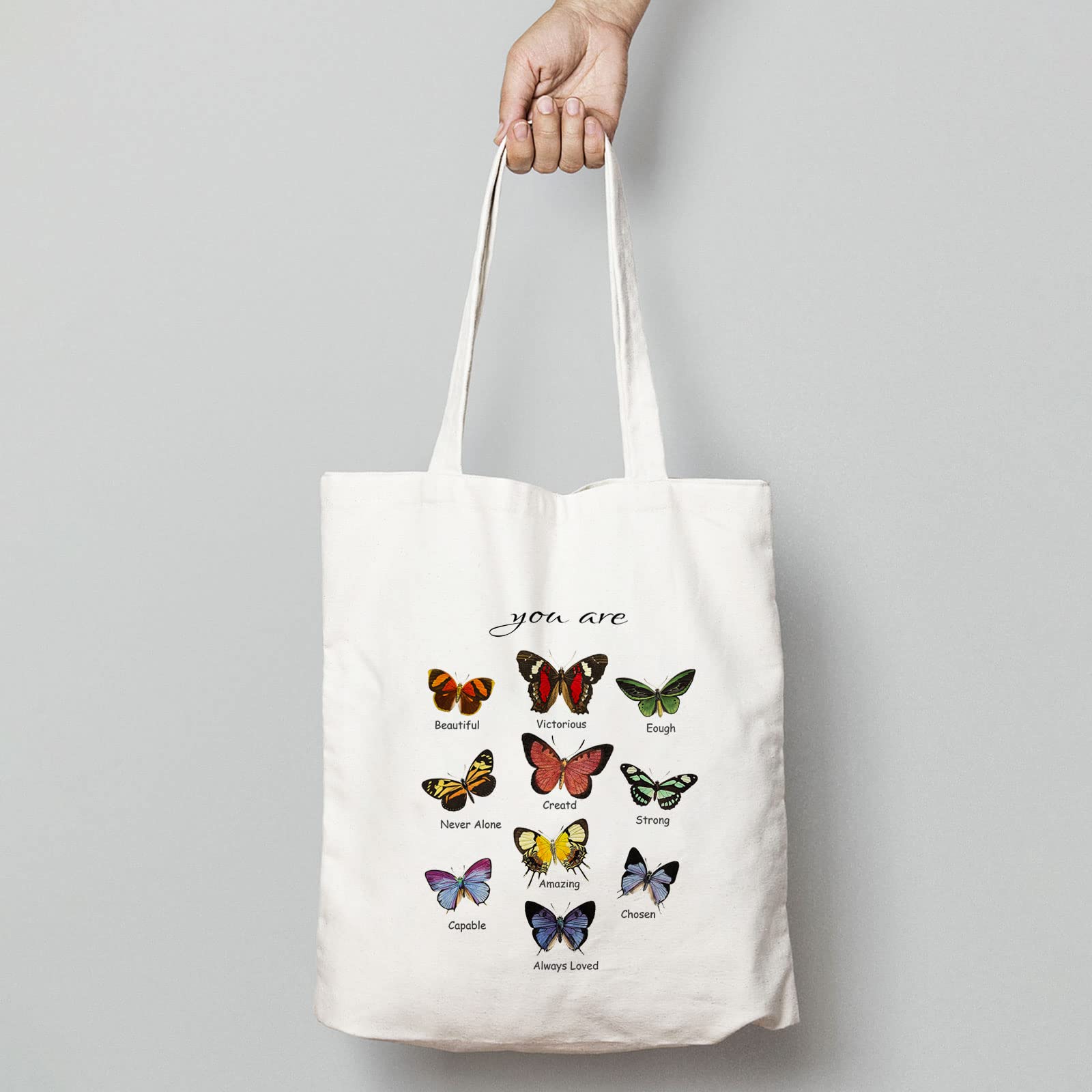 Yiminu.DS Butterfly Canvas Tote Bag for Women Small Tote Bag Aesthetic with Pockets，Cute Cloth Tote Bags Grocery Bag Cute Totebag，Cotton School Tote Bag for Summer Shopping