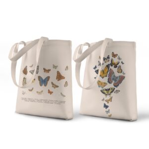 joymin aesthetic canvas tote bag with inner zipper pocket reusable grocery bags colorful butterflies printed tote bags personalized birthday gifts for women