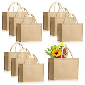 10 pack jute bag large burlap tote bag jute tote bags with handles 15.3x 12.2x 5.9inch jute gift tote beach bag for bridesmaid wedding shopping grocery travel mother's day teacher diy