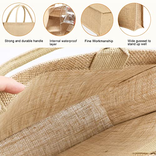 10 Pack Jute Bag Large Burlap Tote Bag Jute Tote Bags with Handles 15.3x 12.2x 5.9inch Jute Gift Tote Beach Bag for Bridesmaid Wedding Shopping Grocery Travel Mother's Day Teacher DIY