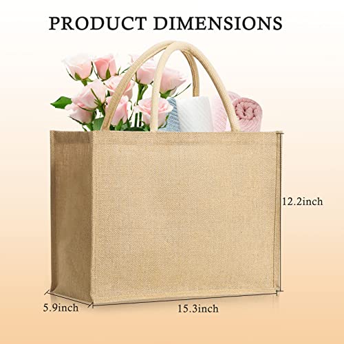 10 Pack Jute Bag Large Burlap Tote Bag Jute Tote Bags with Handles 15.3x 12.2x 5.9inch Jute Gift Tote Beach Bag for Bridesmaid Wedding Shopping Grocery Travel Mother's Day Teacher DIY
