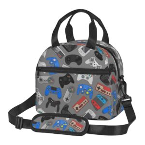 colorful video game controller background lunch bag reusable insulated lunch tote bag lunchbox container with adjustable shoulder strap for office work school picnic travel