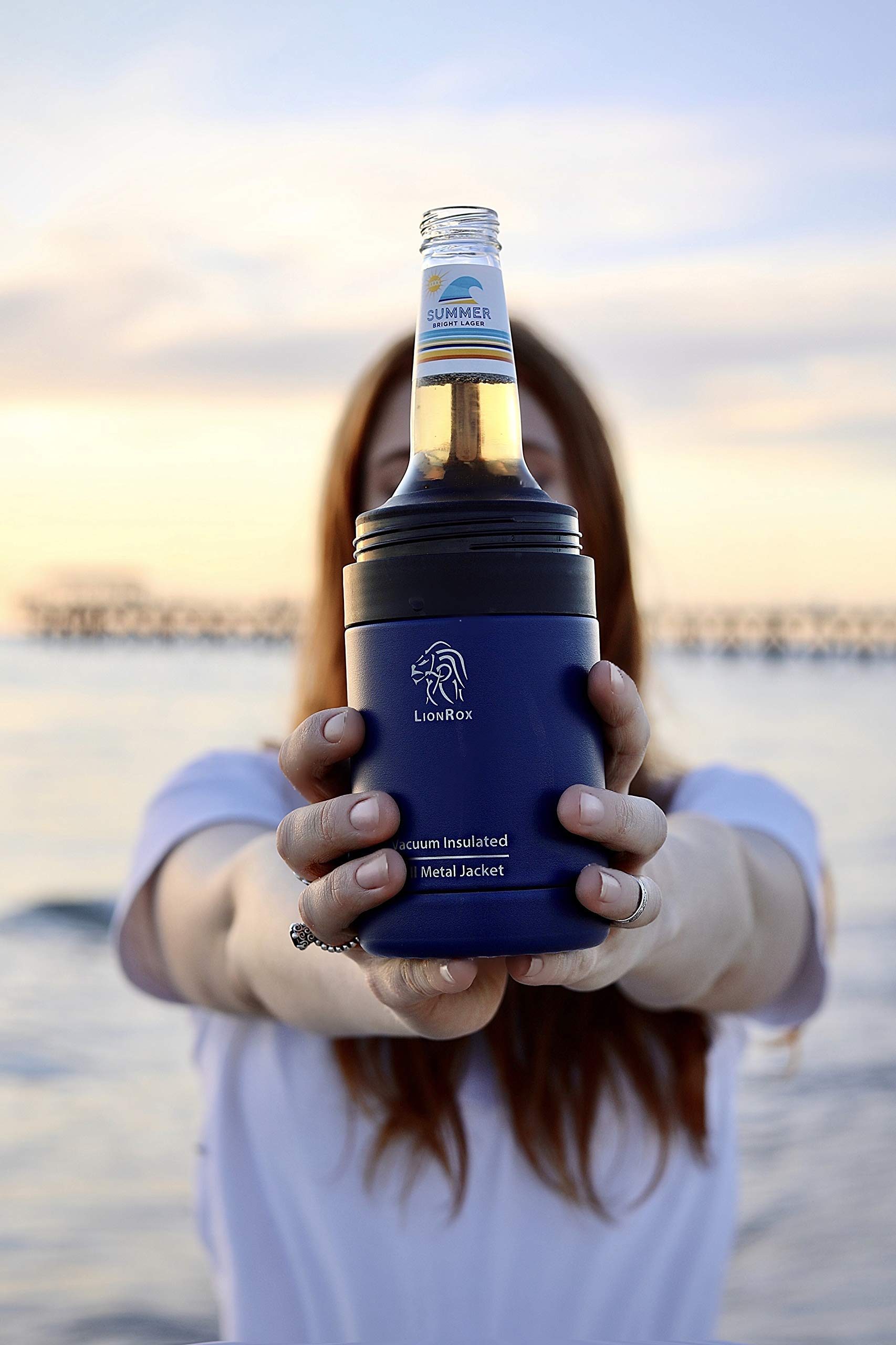 LionRox Chillax12 Beer Bottle and Can Insulator | Fully Vacuum Insulated Double Walled Stainless Steel Beer Bottle and Can Cooler | Beer Bottle and Can Holder (Navy Blue)