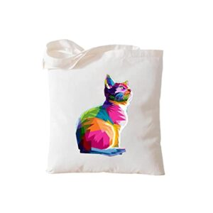canvas tote bag, cute cat shopping bag, reusable grocery bag for travel school daily shopping outdoor, 13.78 x 15.75 inch