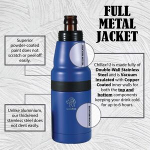 LionRox Chillax12 Beer Bottle and Can Insulator | Fully Vacuum Insulated Double Walled Stainless Steel Beer Bottle and Can Cooler | Beer Bottle and Can Holder (Navy Blue)