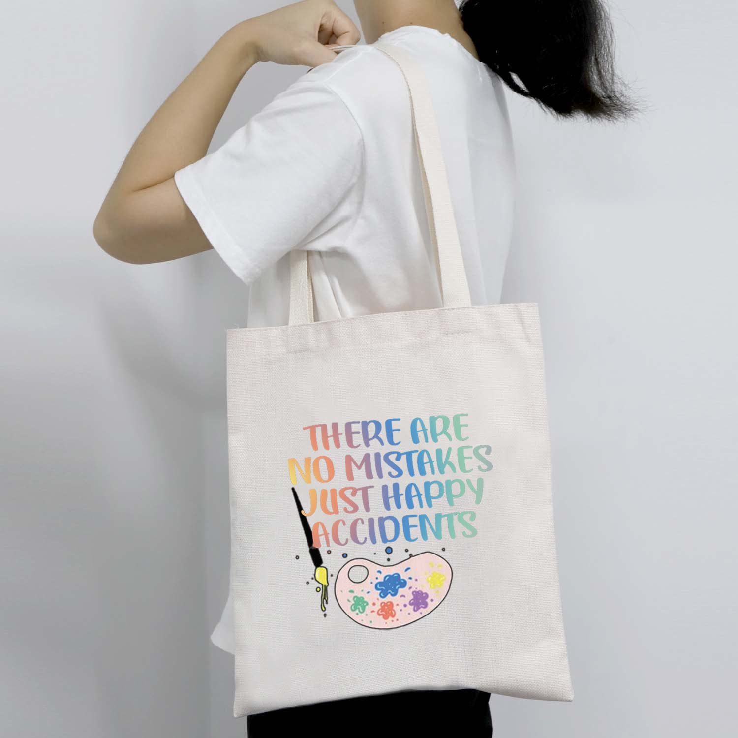 BDPWSS Art Lover Gift There Are No Mistakes Just Happy Accidents Art Student Inspirational Tote Bag (No mistakes TG)