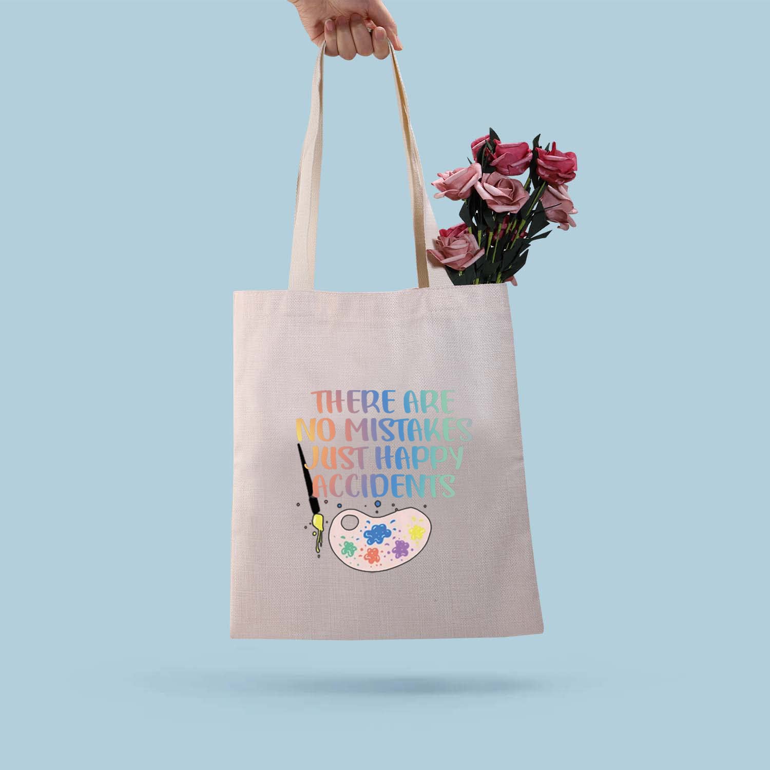 BDPWSS Art Lover Gift There Are No Mistakes Just Happy Accidents Art Student Inspirational Tote Bag (No mistakes TG)