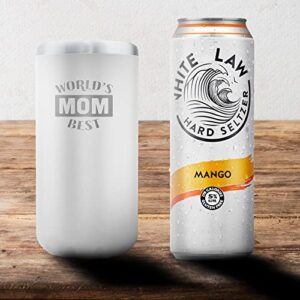 SoHo Slim Can Cooler Gift for Mom, Insulated for Skinny Beer or Hard Seltzer Can for Mothers Day/Birthday/Christmas "Worlds Best Mom" (Gift Boxed)
