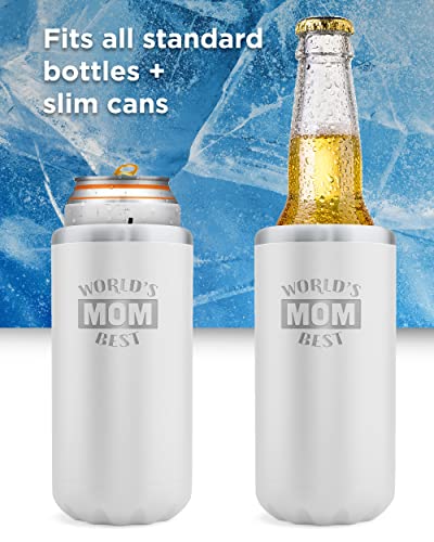 SoHo Slim Can Cooler Gift for Mom, Insulated for Skinny Beer or Hard Seltzer Can for Mothers Day/Birthday/Christmas "Worlds Best Mom" (Gift Boxed)