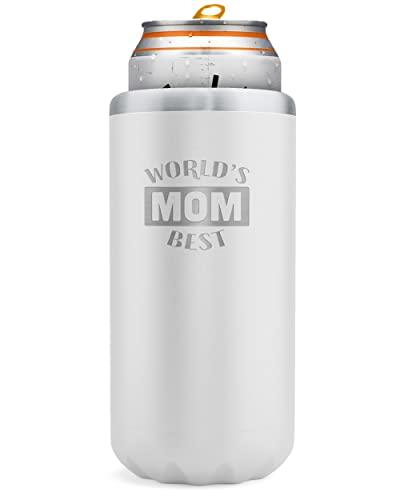 SoHo Slim Can Cooler Gift for Mom, Insulated for Skinny Beer or Hard Seltzer Can for Mothers Day/Birthday/Christmas "Worlds Best Mom" (Gift Boxed)