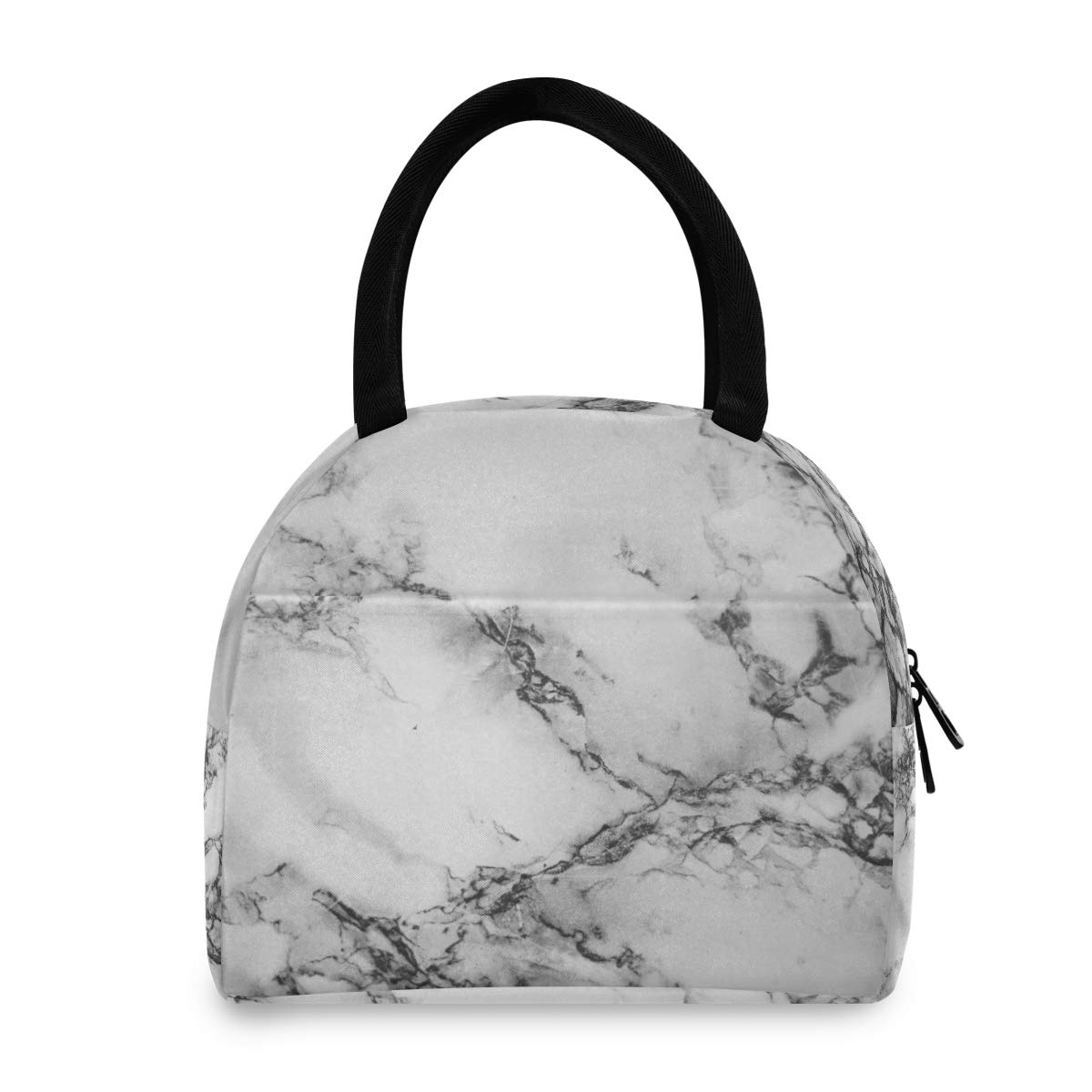 senya Lunch Bag, White Marble Black Texture Insulated Lunch Box Cooler Bag Tote Bag for Women Kids/Picnic/School/Work