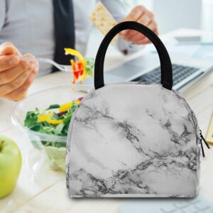 senya Lunch Bag, White Marble Black Texture Insulated Lunch Box Cooler Bag Tote Bag for Women Kids/Picnic/School/Work