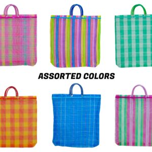 La Sol Imports Large Mercado Mexican Bags Tote Reusable Colorful Durable Mesh Grocery Bag 20 x 22 in Plus 5 in Handle (3 Piece 20 in)