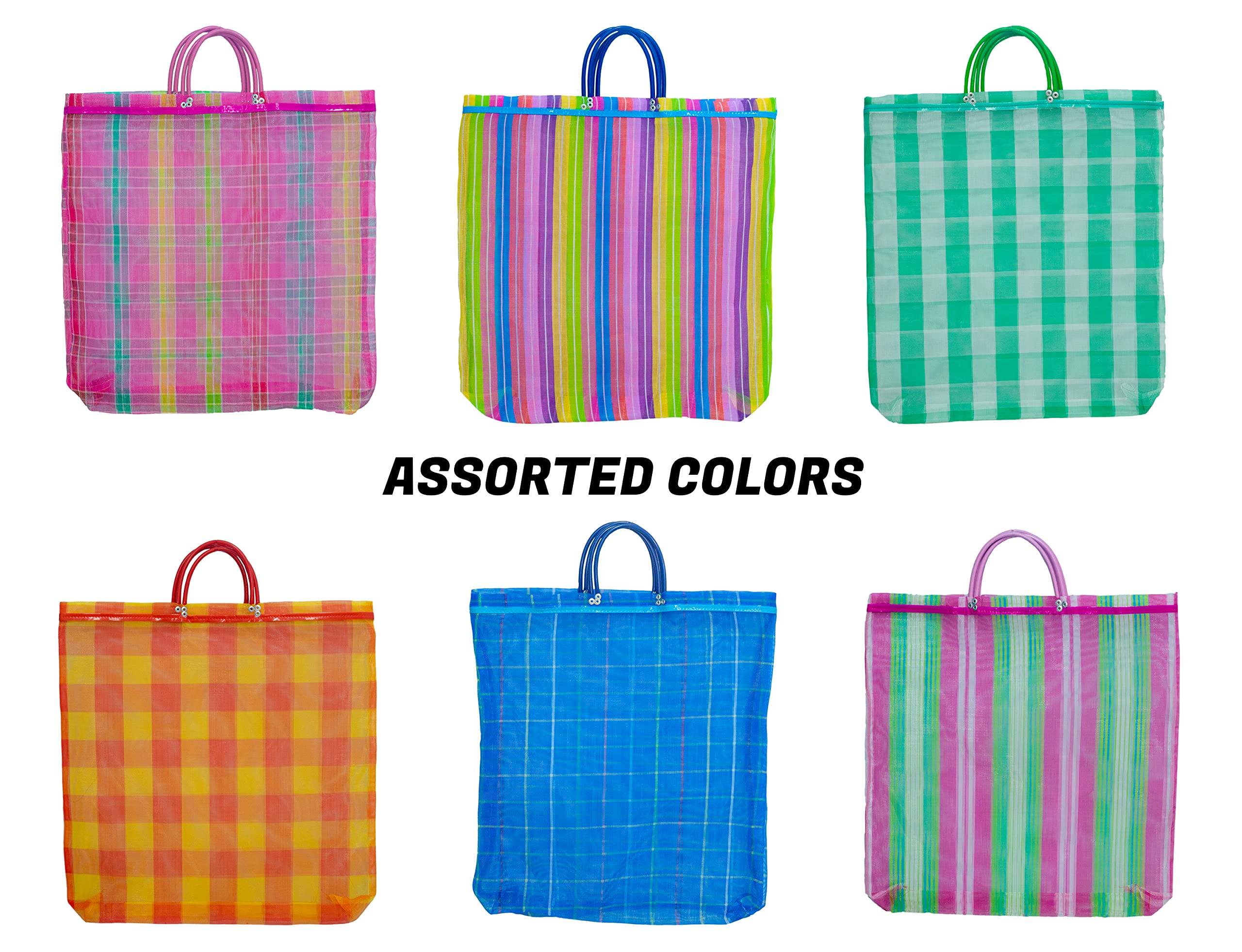 La Sol Imports Large Mercado Mexican Bags Tote Reusable Colorful Durable Mesh Grocery Bag 20 x 22 in Plus 5 in Handle (3 Piece 20 in)