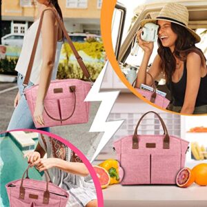 Lunch Bags for Women Insulated Thermal Lunch Tote Bag with Shoulder Strap Upgrade Large Lunch Box Container Drinks Holder for Adults Men Work College Picnic Beach Park, Pink